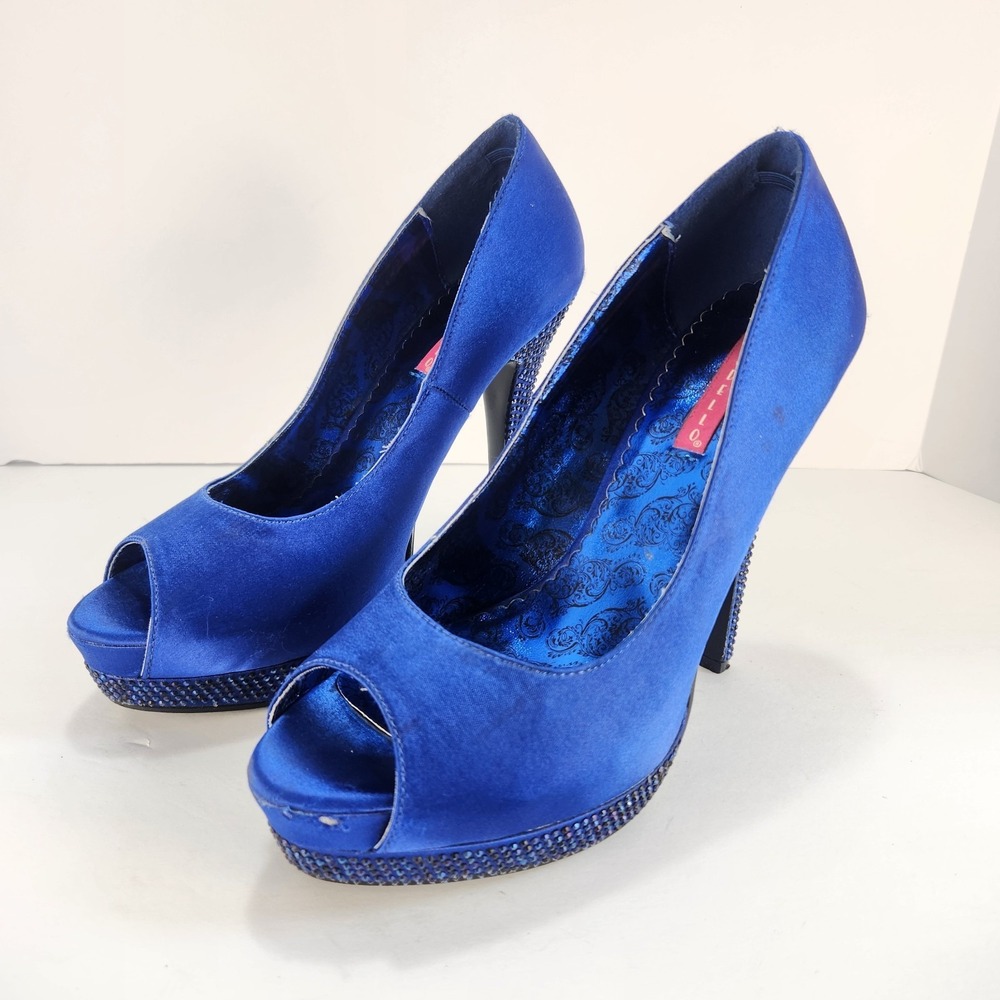 Bordello Women's Elegant Rhinestone Bright Blue Heeled Sandals Size 7‎